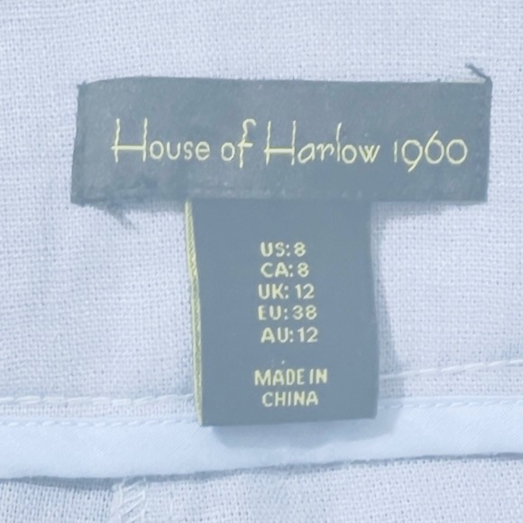 House of Harlow 1960 Wide Leg Linen Blend Pants Size 8 Blue Coastal Boho Casual - Picture 8 of 9